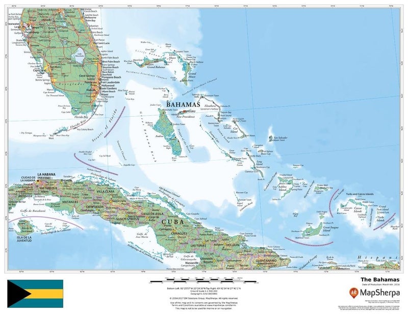 The Bahamas - 22" x 17" Laminated Wall Map